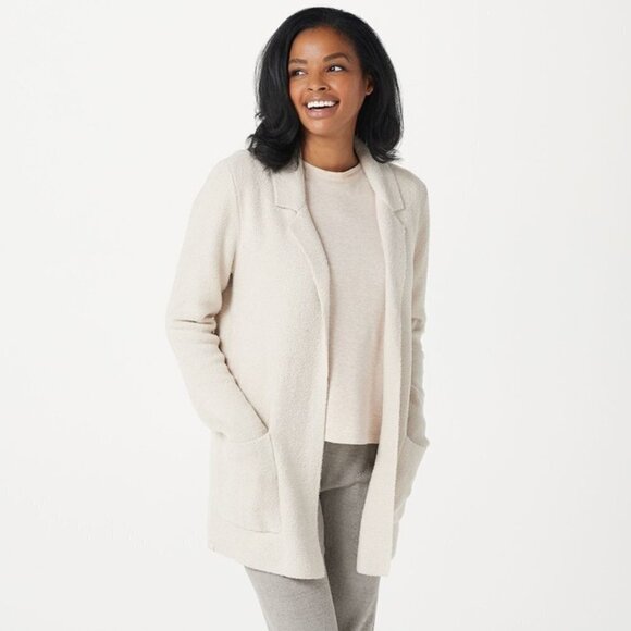 💕BAREFOOT DREAMS CozyChic Lite Double Knit Notch Collar Cardigan Bisque L NWT - Picture 2 of 12